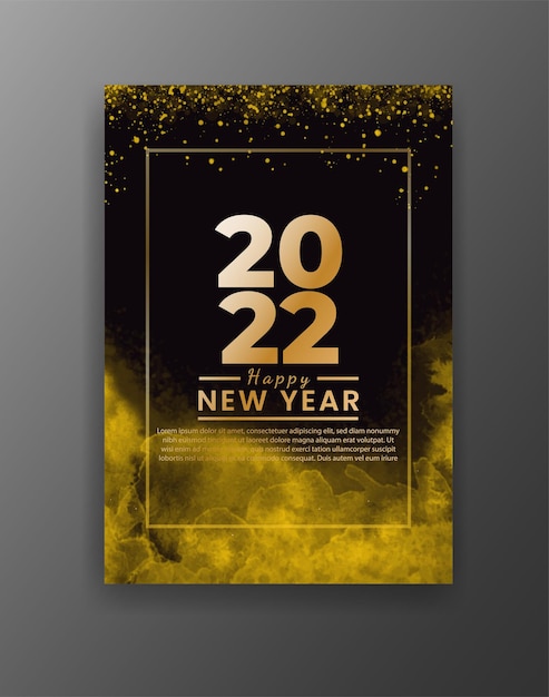 Vector happy new year 2022 poster or card template with watercolor wash splash