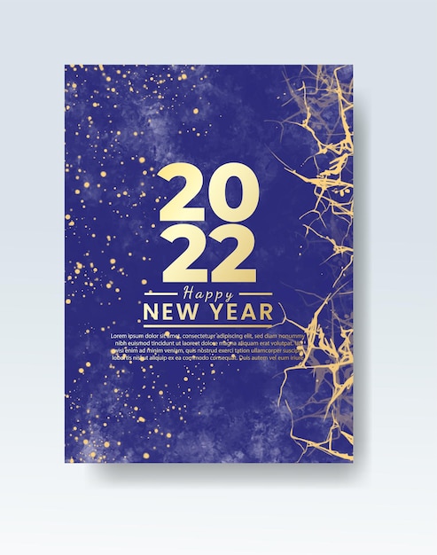 Vector happy new year 2022 poster or card template with watercolor wash splash