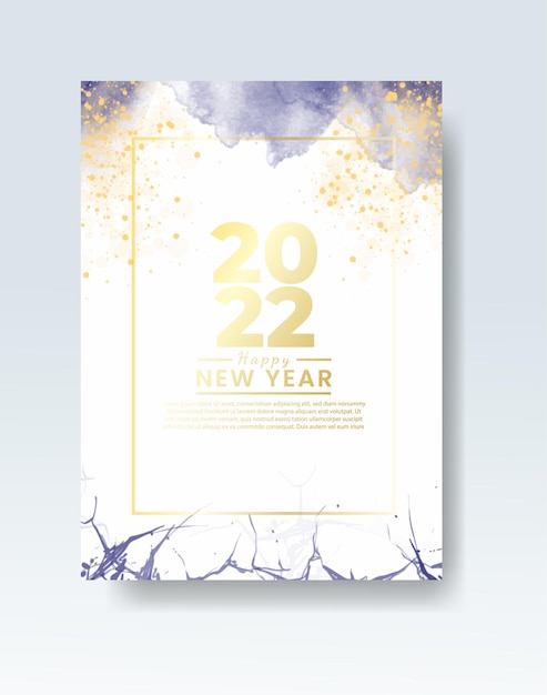 Вектор Плакат с новым годом 2022 или шаблон карты с брызгами акварельной стирки