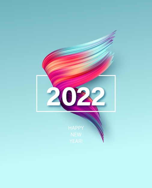 Happy new year 2022 poster with colorful abstract paint brush strokes