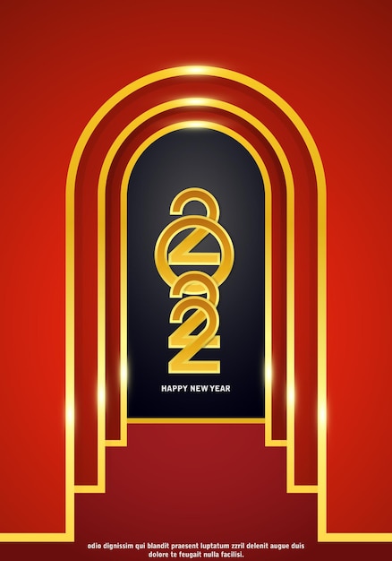 Happy new year 2022 red gold background
