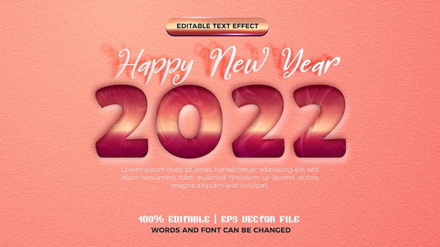 Felice anno nuovo 2022 effetto stile testo ritaglio oro rosa modificabile