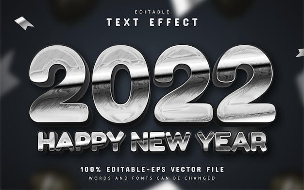 С новым годом 2022 серебряный 3d текстовый эффект редактируемый