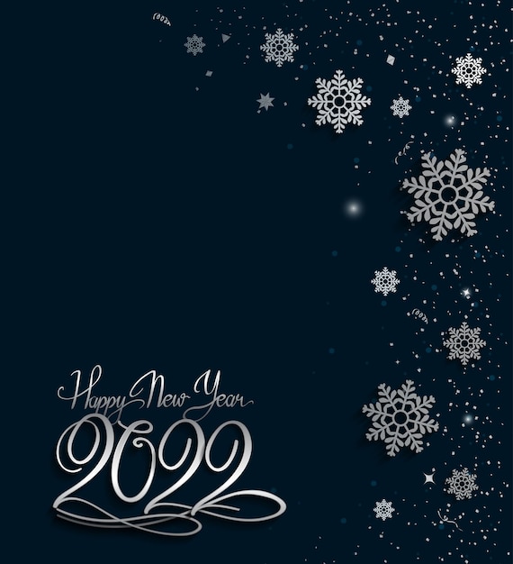 Happy new year 2022 silver color with snowflake isolated blue background for celebration event