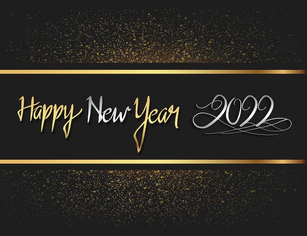 Happy new year 2022 silver and gold number with glitter isolated black background