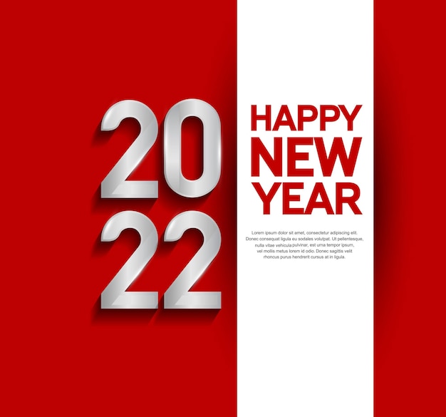 Happy new year 2022 silver number isolated red background for party celebration event