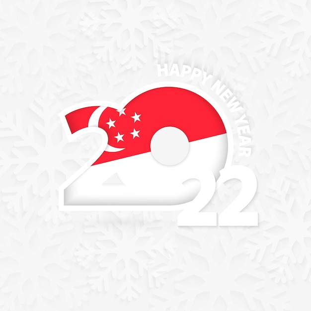 Happy New Year 2022 for Singapore on snowflake background.