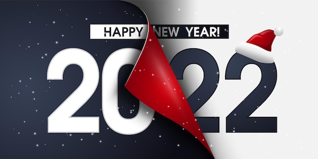 Felice anno nuovo 2022 disegno di testo. lettera 2022 per modello di progettazione brochure, carta con un bordo curvo, banner isolato su sfondo bianco
