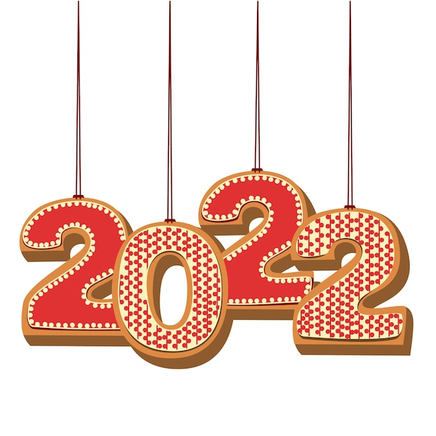 Happy New Year 2022 text gingerbread design Brochure design template card banner Cookie style