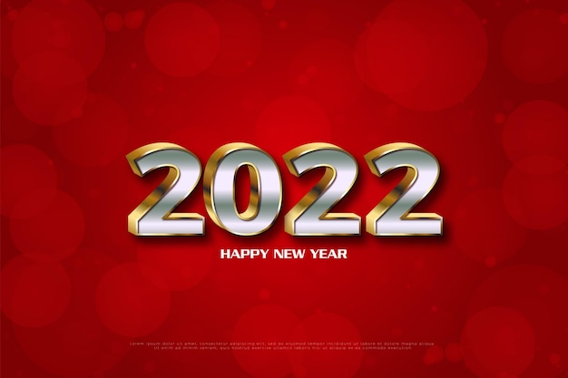 透明な赤い泡の背景に新年あけましておめでとうございます2022