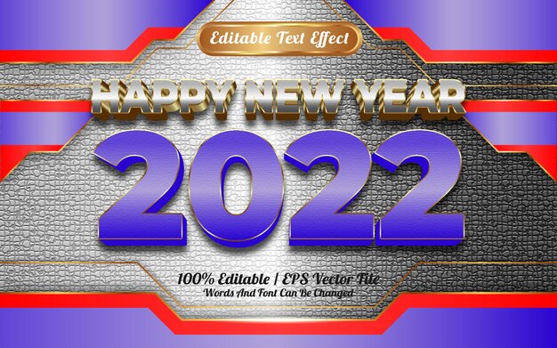 Happy new year 2022 white and blue golden texture editable text effect