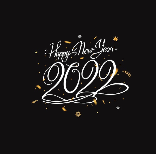 Happy new year 2022 white color with glitter isolated black background for celebration event