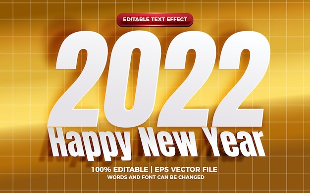 Happy new year 2022 white cutout paper editable text effect on golden bakcground