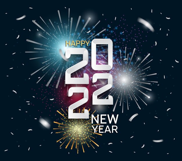 Felice anno nuovo 2022 numero bianco con sfondo blu isolato fuochi d'artificio