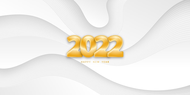 Happy New Year 2022 White wavy background with golden 3D numbers