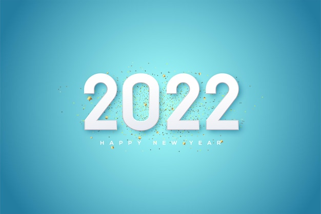 밝은 파란색 배경에 밝은 흰색 숫자가 있는 2022년 새해 복 많이 받으세요