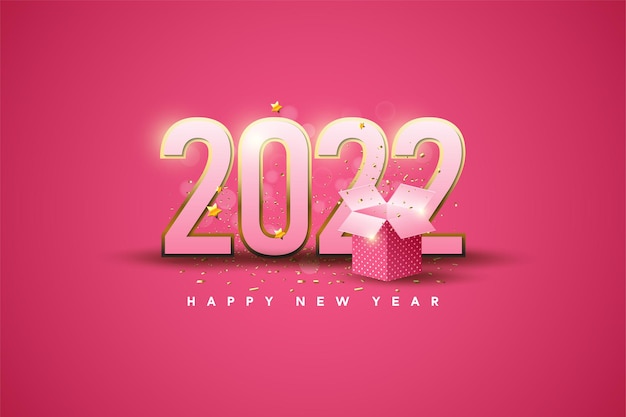 Happy new year 2022 with gift box illustration