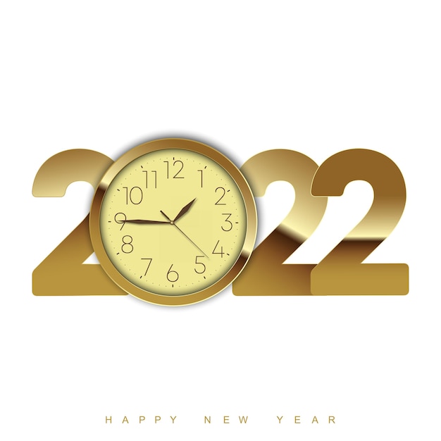 반짝이는 황금색 빈티지 시계와 텍스트가 있는 2022년 새해 복 많이 받으세요. 벡터