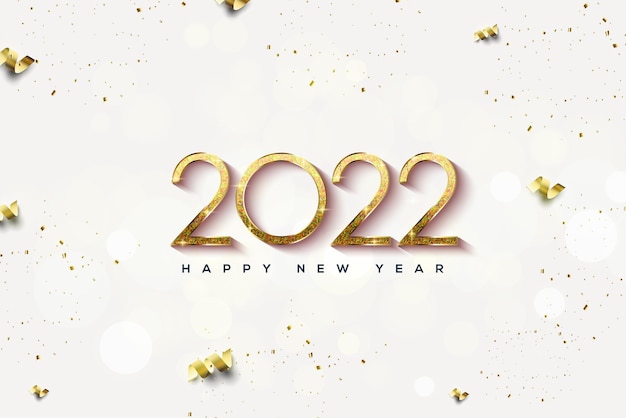 Happy new year 2022 with gold glitter numbers