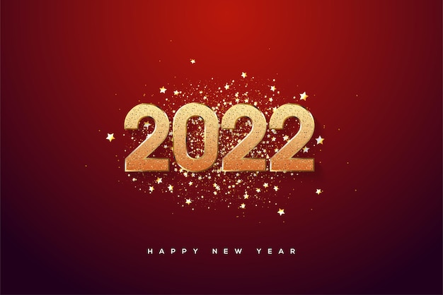 Happy new year 2022 with gold numbers and gold glitter