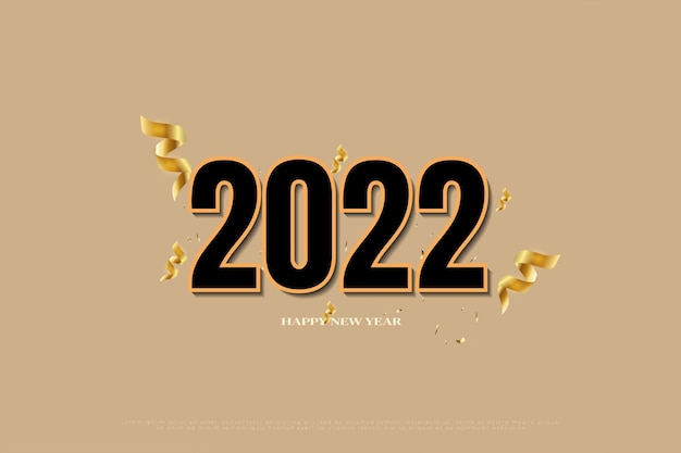 С новым годом 2022 с золотой лентой и золотым блеском фоном