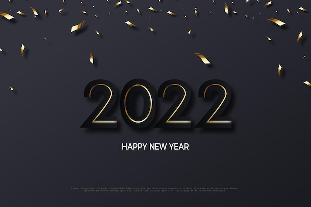 happy new year 2022 with a golden line in the middle of the number