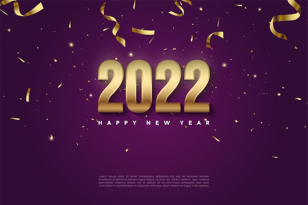 Happy new year 2022 with numbers and falling ribbons