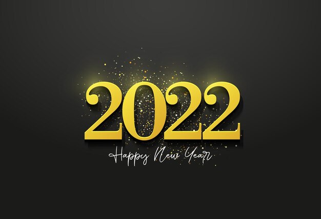 Happy new year 2022 with numbers and yellow blotches