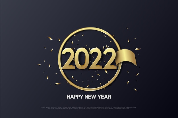 Happy new year 2022 with the position of the numbers inside the golden circle