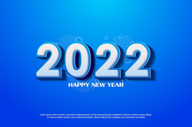 happy new year 2022 with white number design with blue shadow