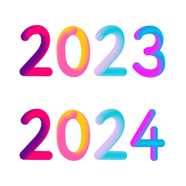 Happy new year 2023 2024 future metaverse neon text neon with metal effect numbers and futurism lines Vector greeting card banner congratulation poster 3d illustration Modern trendy electronic light