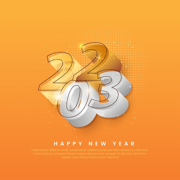 Happy new year 2023 3d creative design with gradient background premium vector