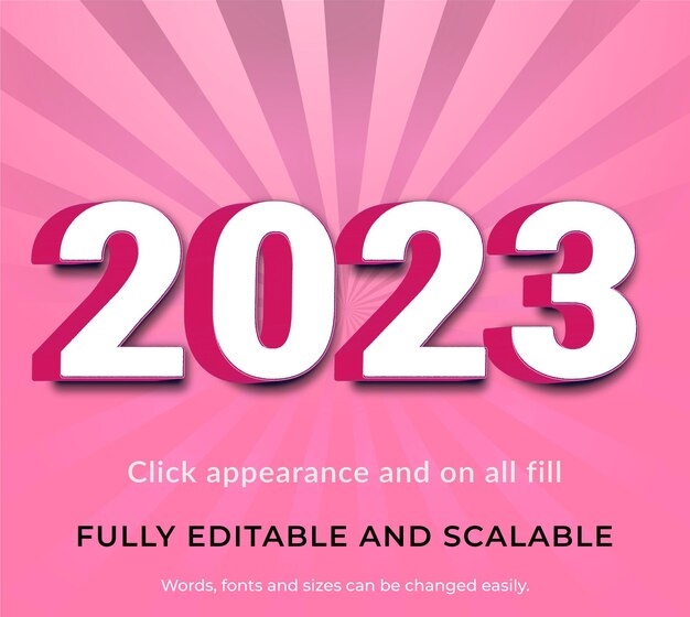明けましておめでとうございます 2023 3 d スタイルの単語、グラデーション カラー、スタイリッシュなテキスト
