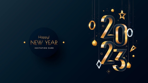 Вектор С новым 2023 годом 3d текстовый дизайн. золотой номер 2023 типографика дизайн поздравительных открыток.