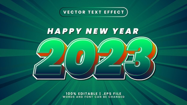 Happy new year 2023 3d text effect with green and orange text style