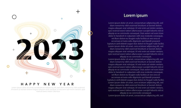 새해 복 많이 받으세요 2023 아트 라인 그라데이션 색상 프리미엄 벡터