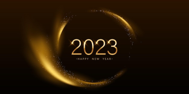 Happy new year 2023 background design with elegant golden bokeh light