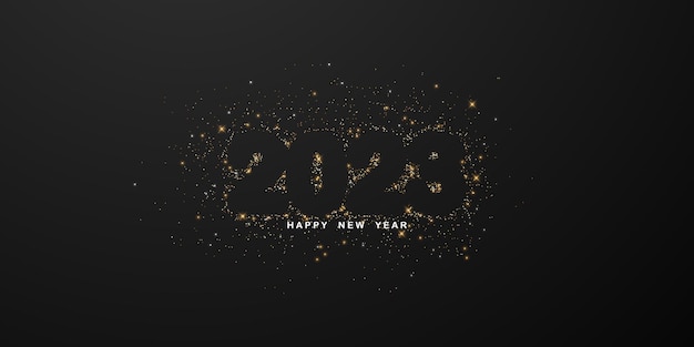 Felice anno nuovo 2023 design di sfondo con elegante illustrazione vettoriale di coriandoli dorati