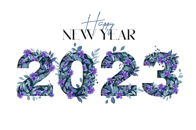 Happy new year 2023 background floral watercolor