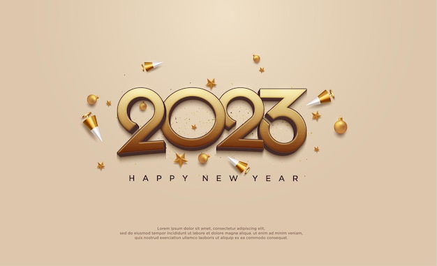 Felice anno nuovo 2023 sfondo con numero d'oro 3d