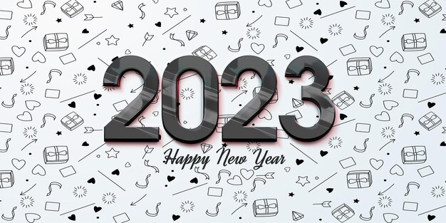 Felice anno nuovo 2023 sfondo con illustrazione del numero 3d.