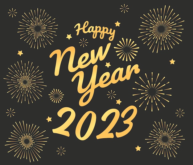 Happy new year 2023 background with elegant golden fireworks suitable for greeting cards banner invitations