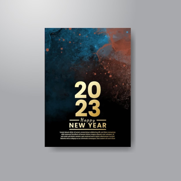 Happy new year 2023 banner or card template with watercolor background