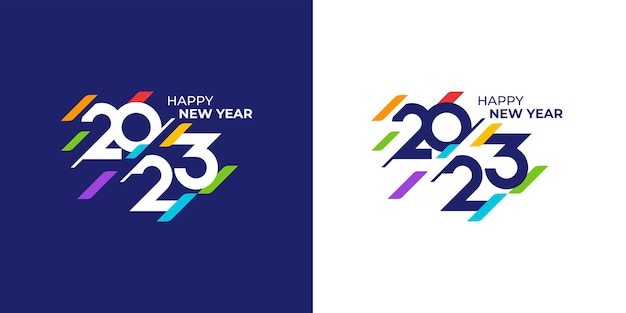 Felice anno nuovo 2023 banner logo design illustrazione, creativo e colorato 2023 nuovo anno vettore