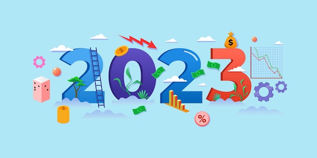 경기 침체 일러스트와 함께 새해 복 많이 받으세요 2023 배너 로고 디자인