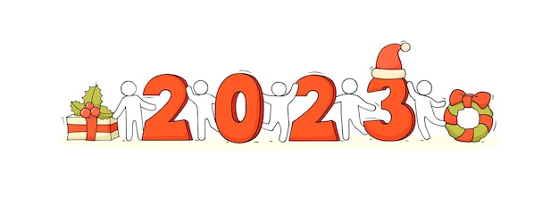 Felice anno nuovo 2023 banner con persone doodle