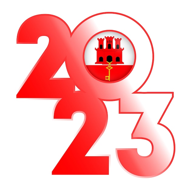 Happy New Year 2023 banner with Gibraltar flag inside Vector illustration