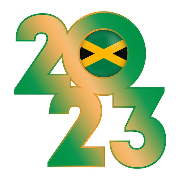Vettore happy new year 2023 banner con bandiera della giamaica all'interno dell'illustrazione vettoriale