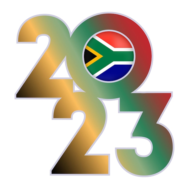 Happy new year 2023 banner with south africa flag inside vector illustration