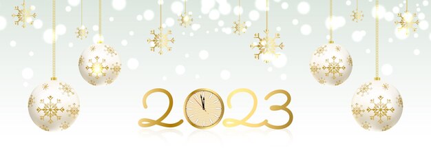 Happy new year 2023 beautiful luxury banner design with white and golden colour or bokeh effect